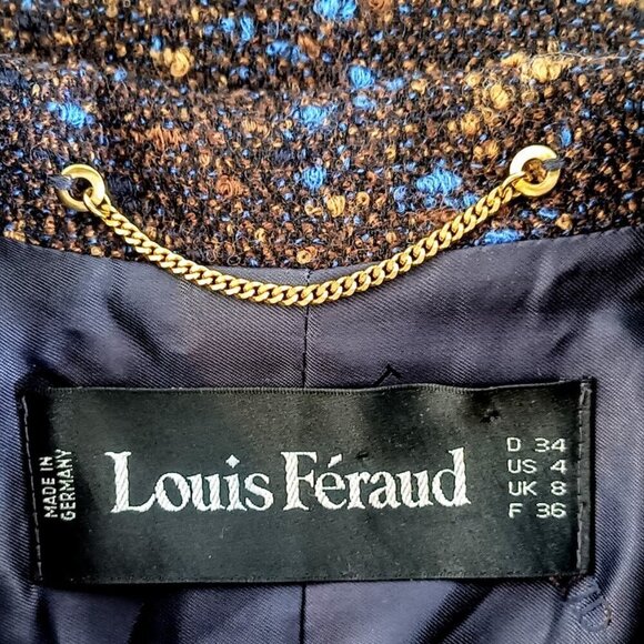 Louis Feraud Brown Blue Tweed Velvet Blazer - Picture 5 of 7